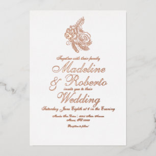 Elegant Floral Wedding Pressed  Foil Invitation
