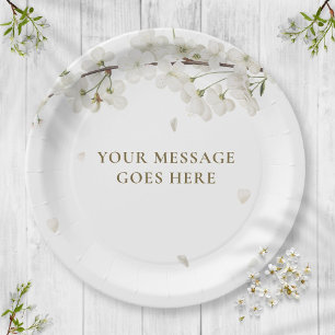 Elegant Floral Wedding Pretty White Blossom Paper Plate