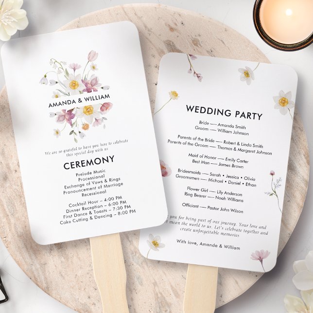 Elegant Floral Wedding Program Hand Fan (Creator Uploaded)