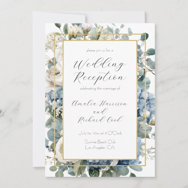 Elegant Floral Wedding Reception Invitation Card (Front)