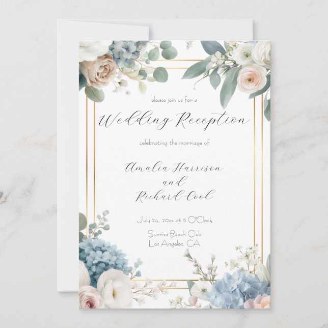 Elegant Floral Wedding Reception Invitation Card (Front)