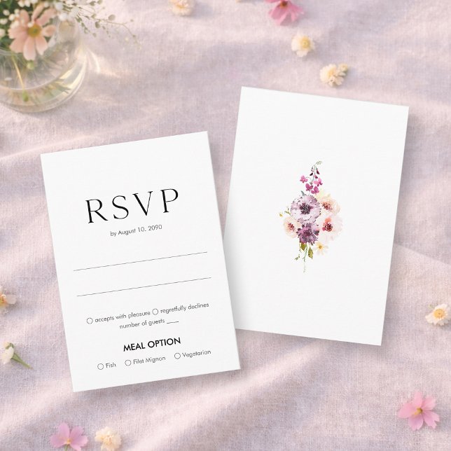 Elegant Floral Wedding RSVP Card with Meal Choice (Creator Uploaded)