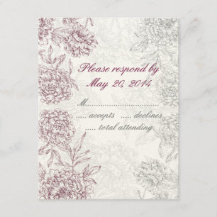 Elegant Floral Wedding RSVP Cards Wine Red Cream