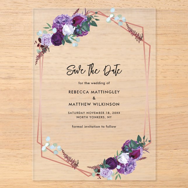 Elegant Floral Wedding Save the Date Acrylic Invitations (Front)