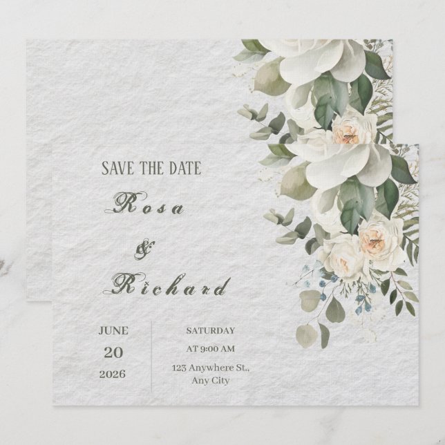 Elegant Floral Wedding Save the Date Invitation (Front/Back)