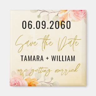 Elegant Floral Wedding Save The Date Non Photo   Magnet