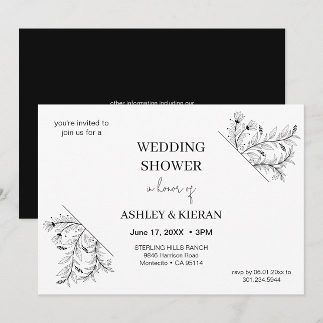 Elegant Floral "Wedding Shower" Invitation (Front/Back)