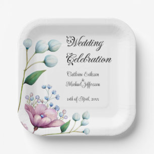 Elegant Floral Wedding Soft Botanical Romance Paper Plate