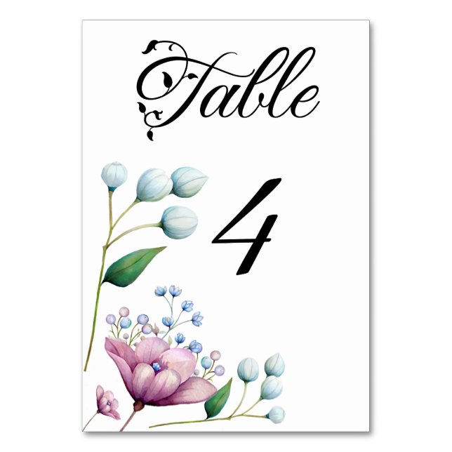 Elegant Floral Wedding Soft Botanical Romance Table Number (Front)