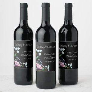 Elegant Floral Wedding Soft Botanical Romance Wine Label