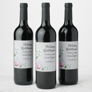 Elegant Floral Wedding Soft Botanical Romance Wine Label