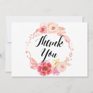 Elegant Floral Wedding Thank You Cards Wreath