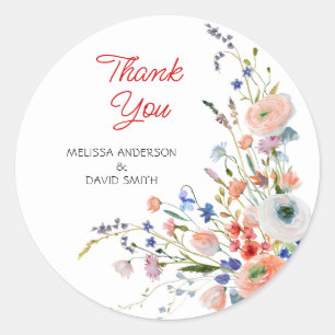 Elegant Floral Wedding Thank You Classic Round Sticker