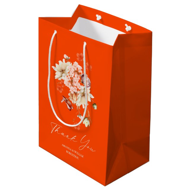 Elegant Floral Wedding Thank You Gift Bag (Back Angled)