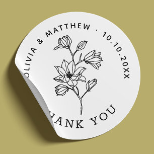 Elegant Floral Wedding Thank You. Minimalist Clean Classic Round Sticker