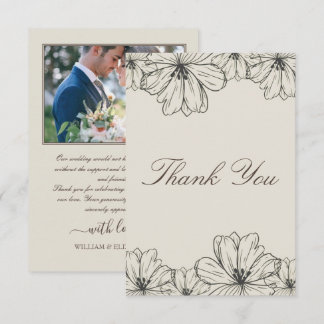 Elegant Floral Wedding Thank You, Photo in Card