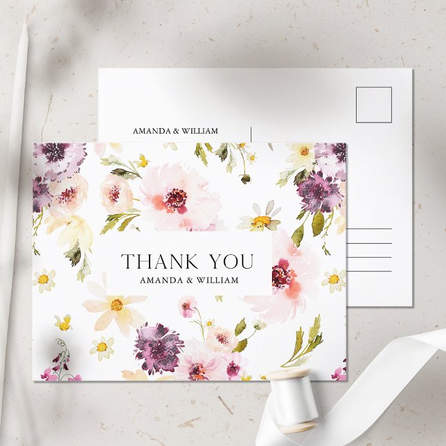 Elegant Floral Wedding Thank You Postcard (Creator Uploaded)
