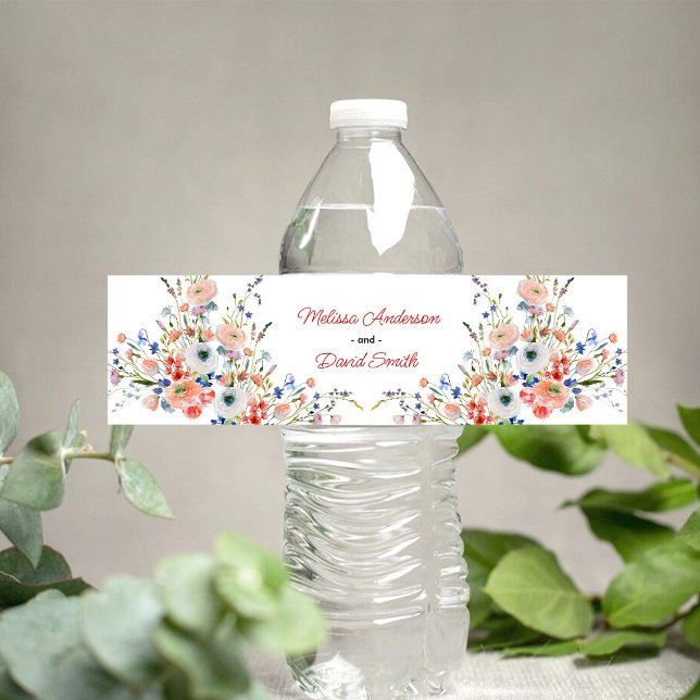 Elegant Floral Wedding Water Bottle Label (Creator Uploaded)