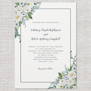 Elegant Floral Wedding Watercolor Grey Chic Luxury Invitation