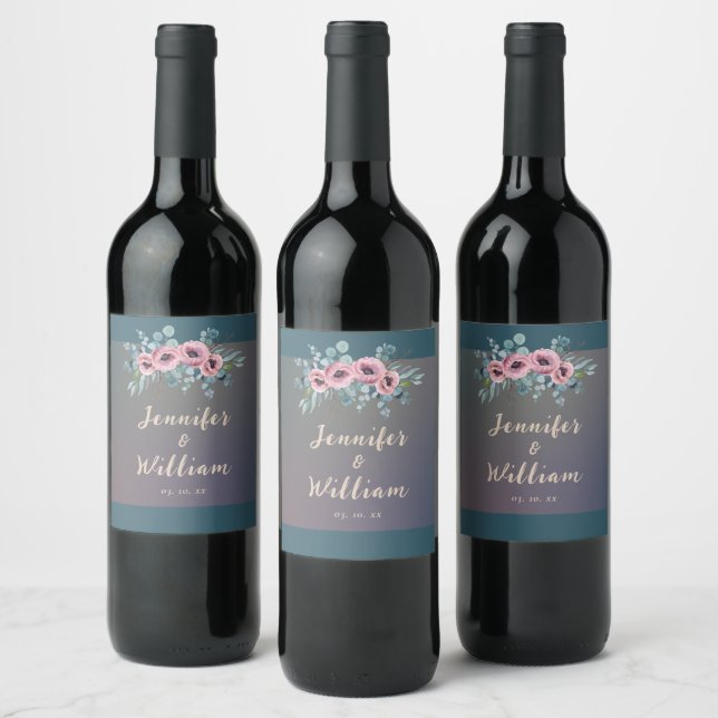 Elegant Floral Wedding Watercolor Wine Label (Bottles)