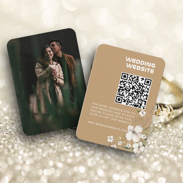 Elegant Floral Wedding Website QR code Photo RSVP Enclosure Card (Creator Uploaded)