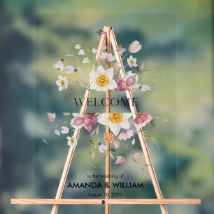 Elegant Floral Wedding Welcome Acrylic Sign