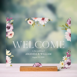  Elegant Floral Wedding Welcome  Acrylic Sign