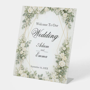 Elegant Floral Wedding Welcome Sign Gold