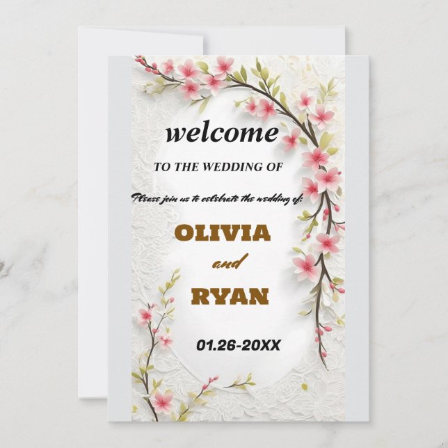 elegant floral wedding welcome sign invitation (Front)