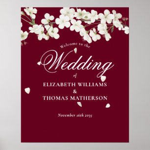 Elegant  Floral Wedding White Blossom Welcome Sign