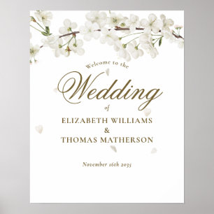 Elegant  Floral Wedding White Blossom Welcome Sign