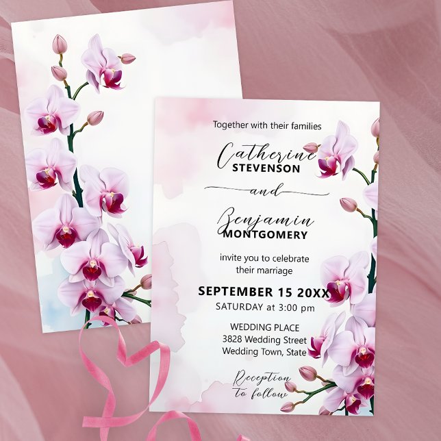 Elegant Floral Wedding with Pink Moth Orchids Invitation (Creator Uploaded)