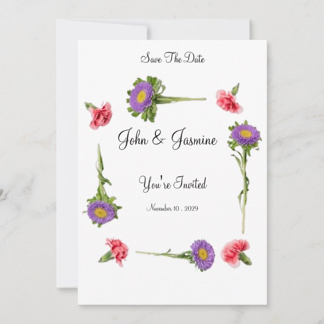 Elegant Floral Weeding Save The Date  Invitation (Front)