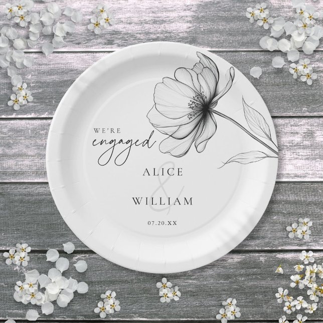 Elegant Floral We're Engaged Engagement Party Paper Plate (Elegant Floral We're Engaged Engagement Party Paper Plates)
