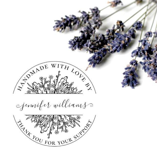 Elegant Floral Whimsical Script Handmade With Love Rubber Stamp (Creator Uploaded)