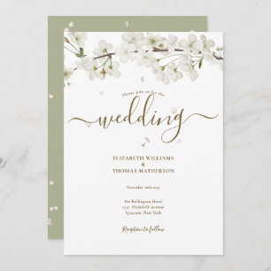 Elegant Floral White Blossom Script Wedding Invitation