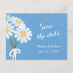 Elegant Floral White Daisies Blue Save the Date Announcement Postcard
