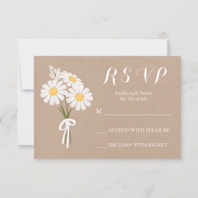 Elegant Floral White Daisies Bouquet RSVP Wedding (Front)