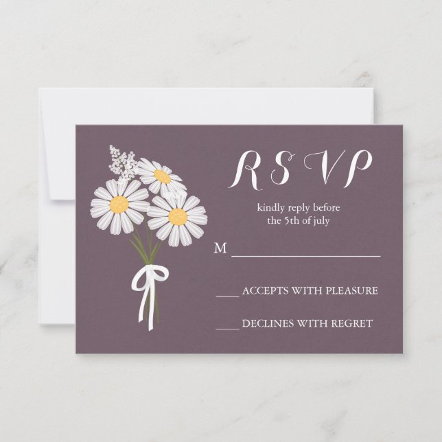 Elegant Floral White Daisies Bouquet RSVP Wedding (Front)