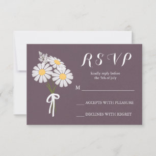 Elegant Floral White Daisies Bouquet RSVP Wedding Card