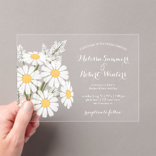 Elegant Floral White Daisies Bouquet Wedding Acrylic Invitations