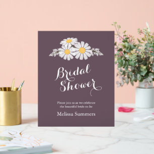 Elegant Floral White Daisies Bridal Shower Purple Acrylic Sign