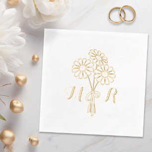 Elegant Floral White Daisies Monogram Wedding Foil Napkins