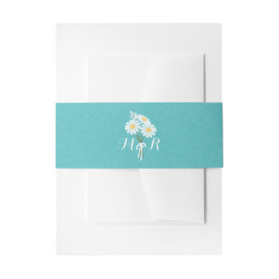 Elegant Floral White Daisies Monogram Wedding Invitation Belly Band