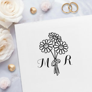 Elegant Floral White Daisies Monogram Wedding Self-inking Stamp