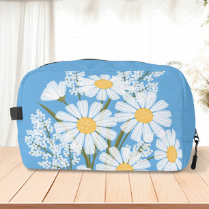 Elegant Floral White Daisies on Blue Dopp Kit