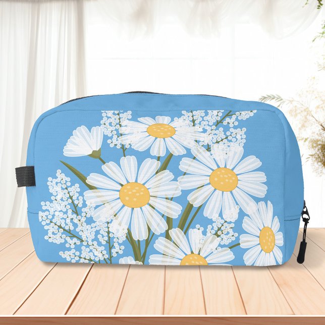 Elegant Floral White Daisies on Blue Dopp Kit (Creator Uploaded)