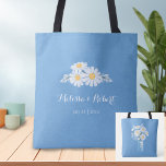 Elegant Floral White Daisies on Blue Wedding Favou Tote Bag<br><div class="desc">The simplicity of a bouquet of white daisies in a mason jar,  aided by the white script font,  creates an elegant yet minimalistic wedding design. Kraft paper adds a charming rustic backdrop. The text is fully editable.</div>