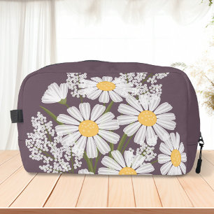 Elegant Floral White Daisies on Dark Purple Dopp Kit