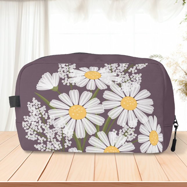 Elegant Floral White Daisies on Dark Purple Dopp Kit (Creator Uploaded)